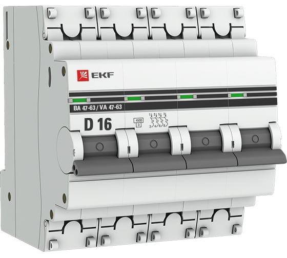 Автоматический выключатель EKF 4P, 16А, 4.5kA, ВА 47-63, PROxima mcb4763-4-16D-pro 1