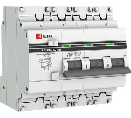 Дифференциальный автомат EKF АД-32, 3P+N, 50А/300мА, PROxima DA32-50-300S-4P-pro