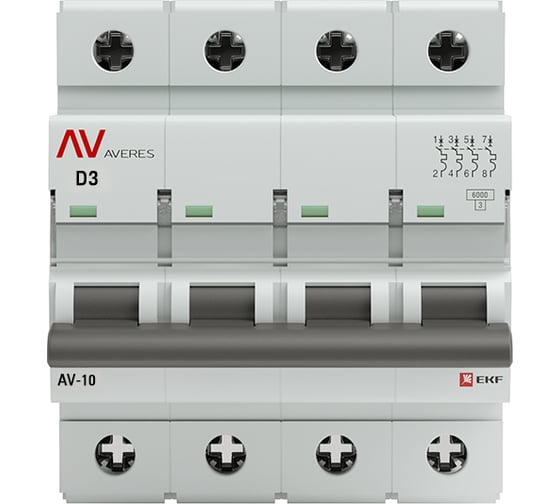 Автоматический выключатель EKF AV-6, 4P, 3A, 6kA, AVERES mcb6-4-03D-av