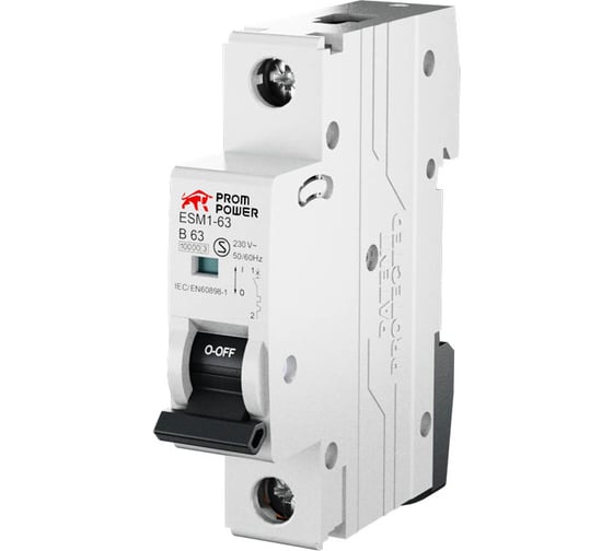 Автоматический выключатель Prompower ESM2-63/D50/1 (6kA), 50A, Характеристика D, Количество Полюсов: 1 ESM263D501