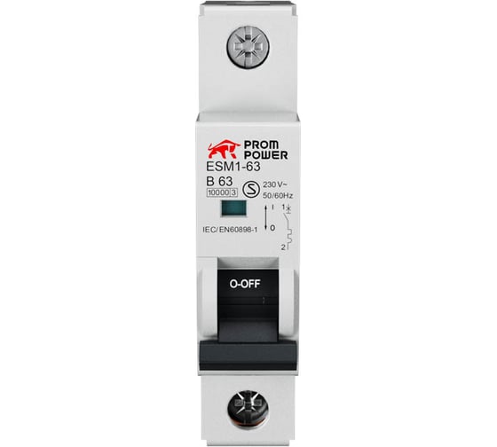 Автоматический выключатель Prompower ESM2-63/D50/1 (6kA), 50A, Характеристика D, Количество Полюсов: 1 ESM263D501