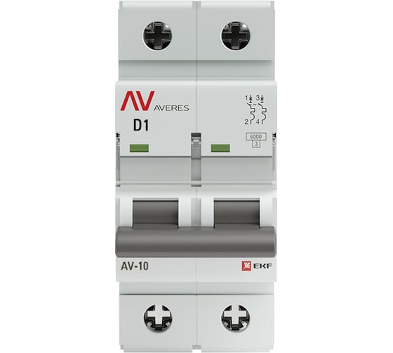 Автоматический выключатель EKF AV-10, 2P, 1A, 10kA, AVERES mcb10-2-01D-av