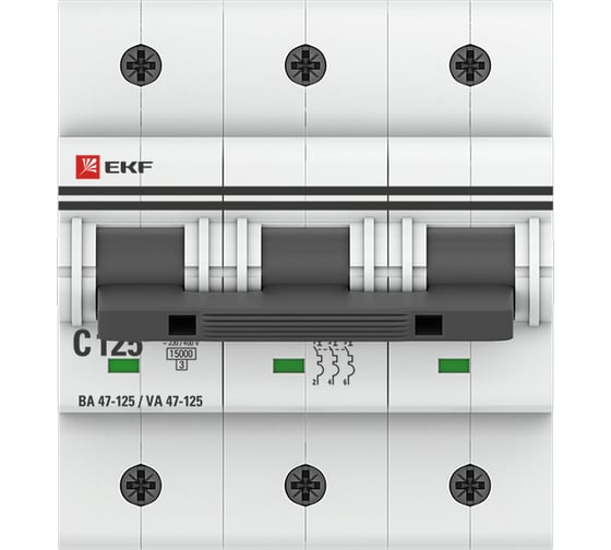 Автоматический выключатель EKF 3P, 125А, 15кА, ВА 47-125, PROxima mcb47125-3-125C