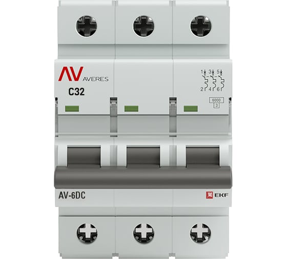 Автоматический выключатель EKF AV-6, DC, 3P, 32A, 6kA, AVERES mcb6-DC-3-32C-av