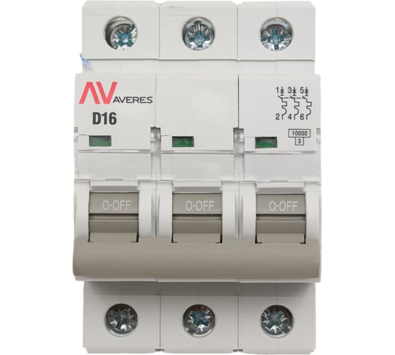 Автоматический выключатель EKF AV-10, 3P, 16A, 10kA, AVERES mcb10-3-16D-av
