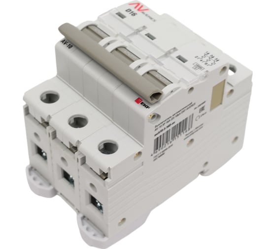 Автоматический выключатель EKF AV-10, 3P, 16A, 10kA, AVERES mcb10-3-16D-av
