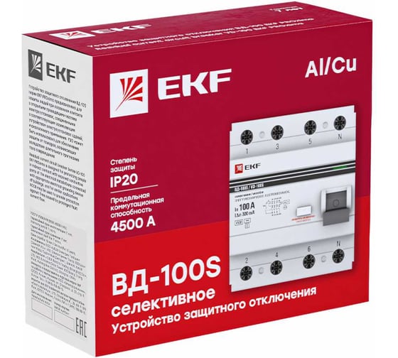 Селективное устройство защитного отключения EKF 4P, 63А/300мА, PROxima elcb-4-63-300S-em-pro