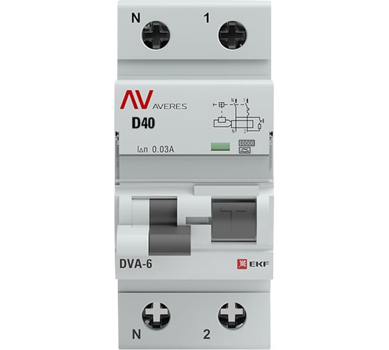 Дифференциальный автомат EKF DVA-6, 1P+N, 40А, 30мА, 6кА, AVERES rcbo6-1pn-40D-30-a-av