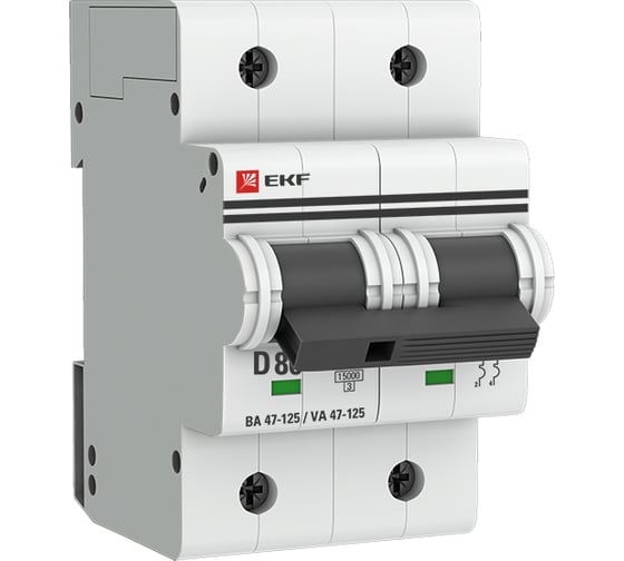 Автоматический выключатель EKF PROxima ВА 47-125, 2P, 80А, 15кА mcb47125-2-80D 1