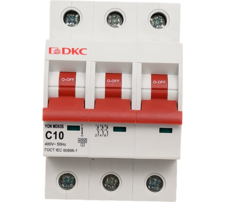 Автоматический выключатель модульный DKC YON max типа MD63S, 4,5кА, 3 полюса, хар ка C, 10А 1 шт MD63S 3PC10 MD63S-3PC10