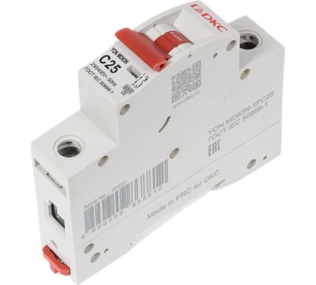 Автоматический модульный выключатель DKC YON max типа MD63N, 6кА, 1 полюс, характеристика C, 25А 1 ШТ MD63N 1PC25 MD63N-1PC25