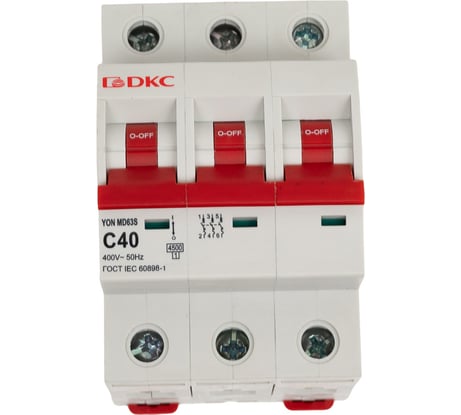 Автоматический модульный выключатель DKC YON max типа MD63S, 4,5кА, 3 полюса, характеристика C, 40А 1 ШТ MD63S 3PC40 MD63S-3PC40