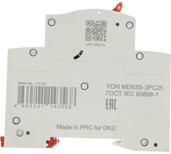 Автоматический модульный выключатель DKC YON max типа MD63S, 4,5кА, 3 полюса, характеристика C, 25А 1 ШТ MD63S 3PC25 MD63S-3PC25