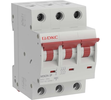Автоматический модульный выключатель DKC YON max типа MD63N, 6кА, 3 полюса, характеристика C, 63А 1 ШТ MD63N 3PC63 MD63N-3PC63