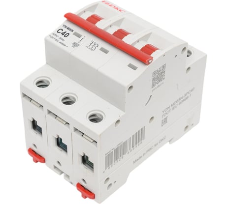 Автоматический модульный выключатель DKC YON max типа MD63N, 6кА, 3 полюса, характеристика C, 40А 1 ШТ MD63N 3PC40 MD63N-3PC40