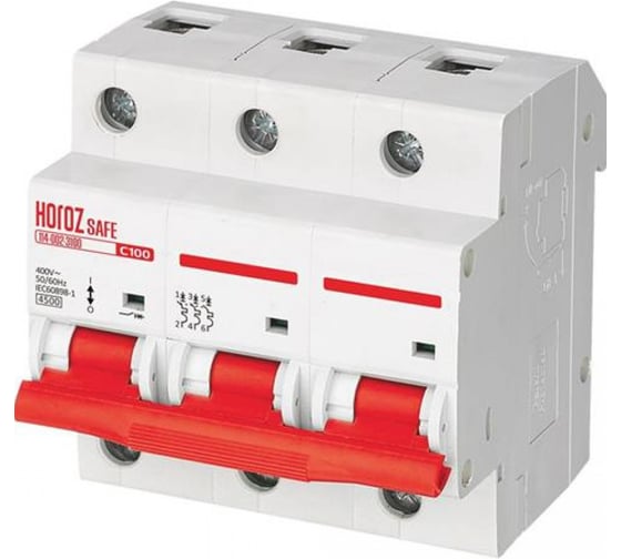 Миниатюрный автоматический выключатель HOROZ ELECTRIC SAFE (MCB 3P C100) 3P 100A C 4.5kA 400V 114-002-3100 HRZ00002647