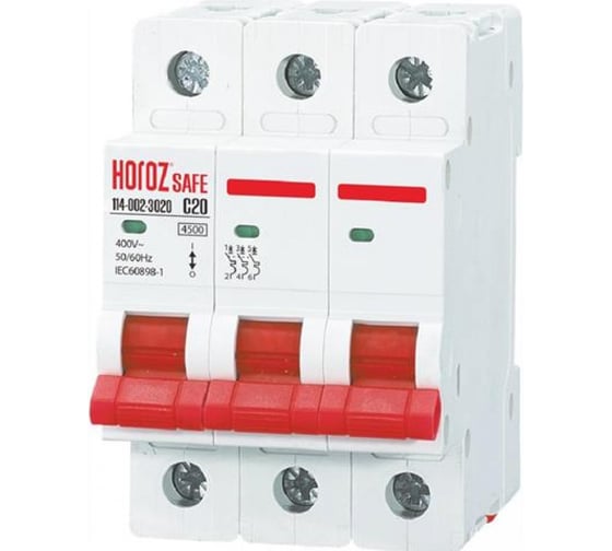 Миниатюрный автоматический выключатель HOROZ ELECTRIC SAFE (MCB 3P C20) 3P 20A C 4.5kA 400V 114-002-3020 HRZ00002640 1