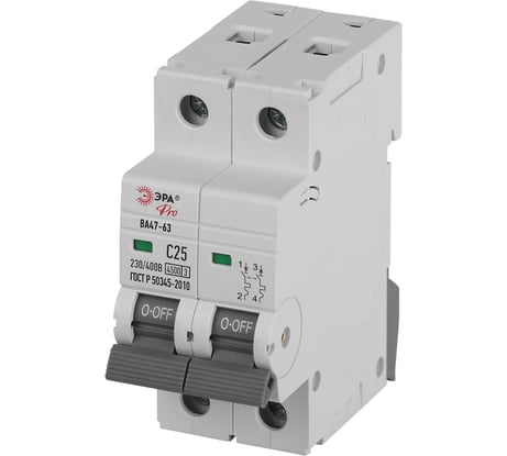 Автоматический выключатель ЭРА PRO VA632P25C4.5 ВА4763 2P 25А кривая C 4,5кА Б0059424