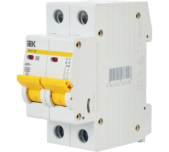 Автоматический выключатель IEK ВА47-29 2Р 6А 4,5кА х-ка В MVA20-2-006-B