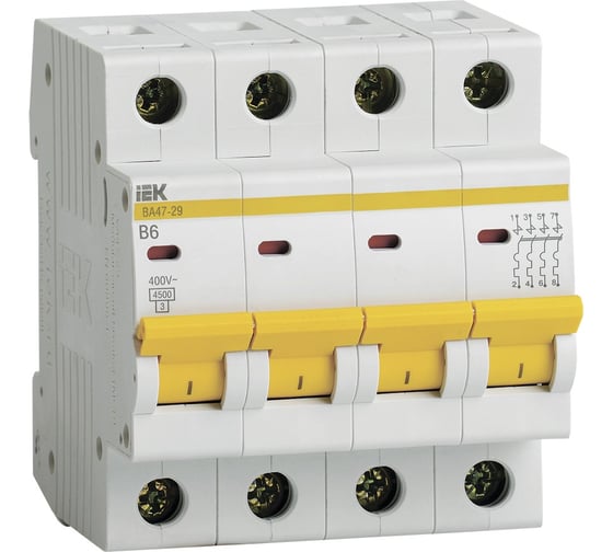 Автоматический выключатель IEK ВА47-29, 4Р, 6А, 4,5кА, х-ка В MVA20-4-006-B