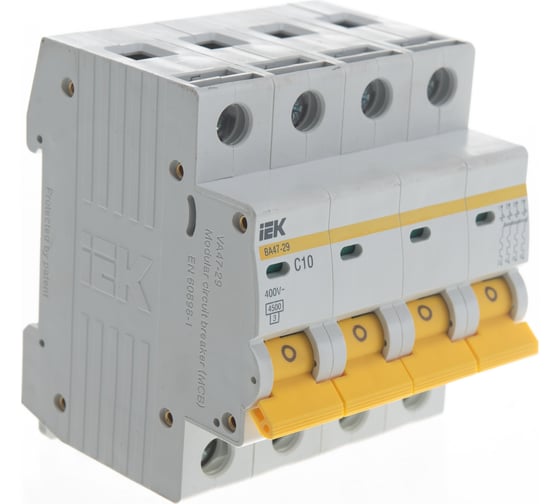 Автоматический выключатель IEK ВА47-29, 4Р, 10А, 4,5кА, х-ка С MVA20-4-010-C