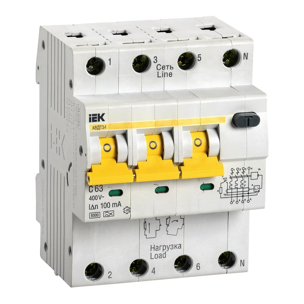 Автоматический выключатель дифф. тока IEK АВДТ 34 C63 100мА MAD22-6-063 .