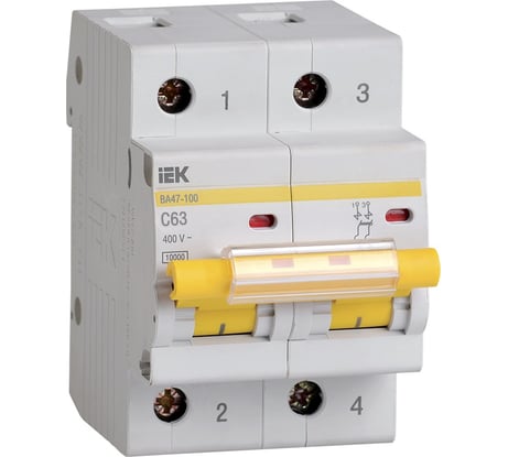 Автоматический выключатель IEK ВА 47-100, 2Р, 63А, 10 кА, х-ка С MVA40-2-063-C