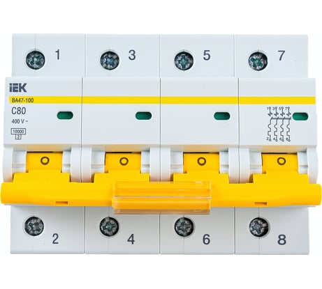 Автоматический выключатель IEK ВА 47-100, 4Р, 80А, 10 кА, х-ка С MVA40-4-080-C