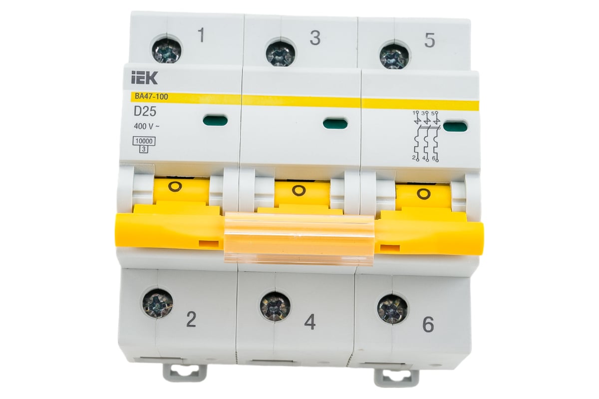 Автоматический выключатель IEK ВА47-100, 3Р, 25А, 10кА, характеристика .