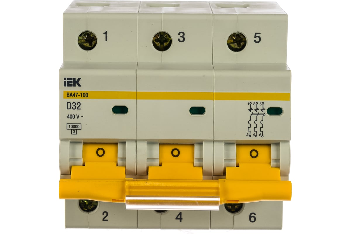 Автоматический выключатель IEK ВА47-100, 3Р, 32А, 10кА, характеристика .