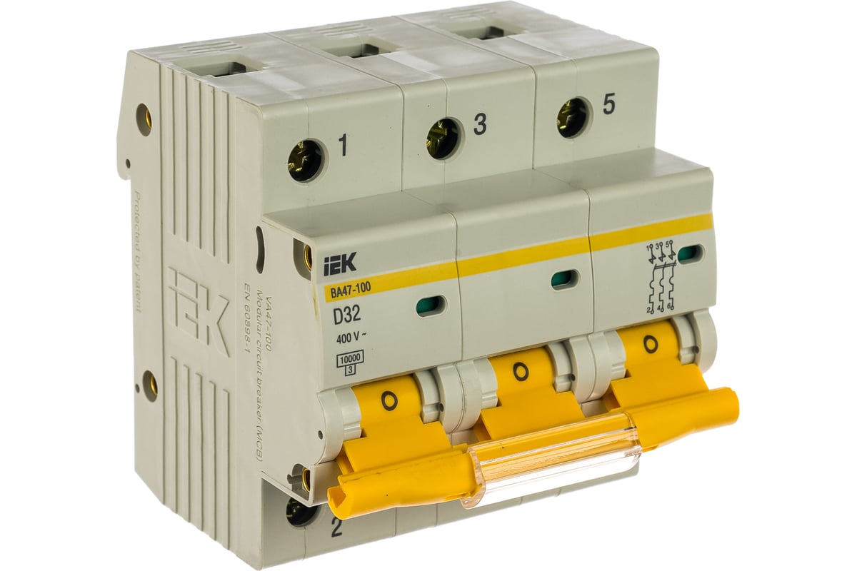 Автоматический выключатель IEK ВА47-100, 3Р, 32А, 10кА, характеристика .