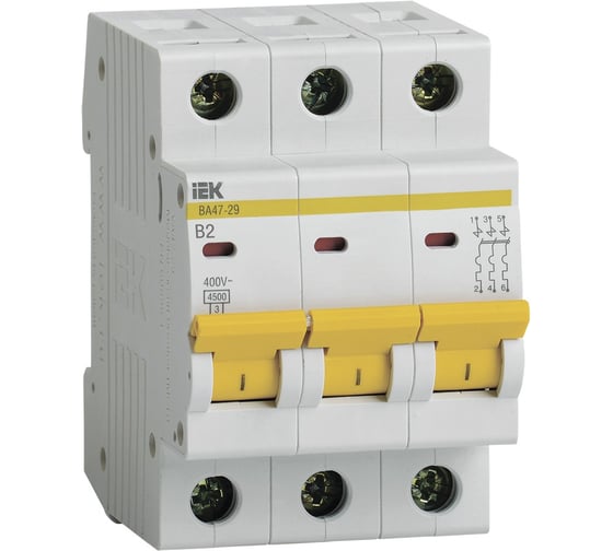 Автосатический выключатель IEK ВА47-29, 3Р, 2А, 4,5кА, х-ка В MVA20-3-002-B