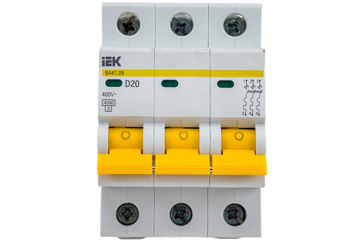 Автоматический выключатель IEK ВА47-29, 3Р, 20А, 4,5кА, х-ка D MVA20-3 .