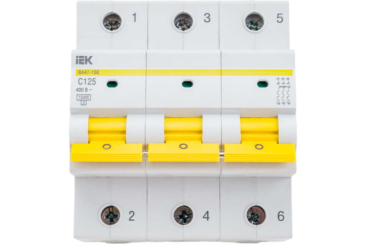 Автоматический выключатель IEK ВА47-150, 3Р, 125А, 15кА, характеристика C  MVA50-3-125-C