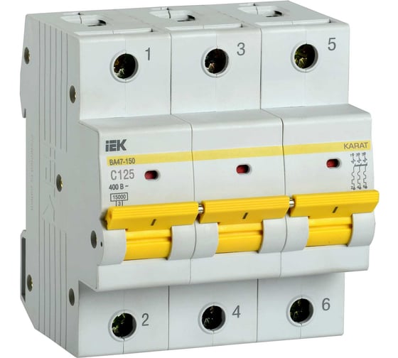Автоматический выключатель IEK ВА47-150, 3Р, 125А, 15кА, характеристика C MVA50-3-125-C