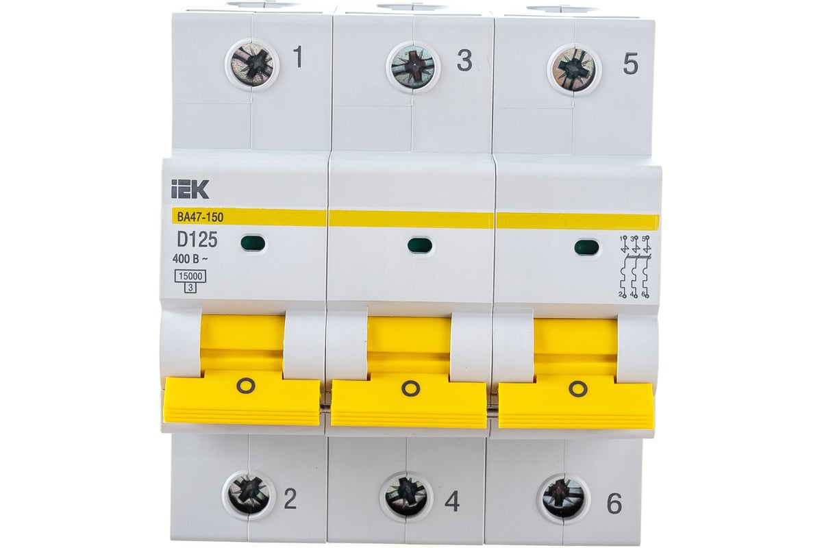 Автоматический выключатель IEK ВА47-150, 3Р, 125А, 15кА, характеристика ...