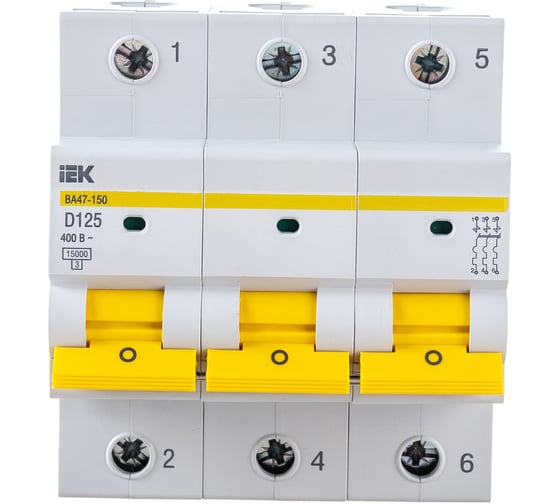 Автоматический выключатель IEK ВА47-150, 3Р, 125А, 15кА, характеристика D MVA50-3-125-D