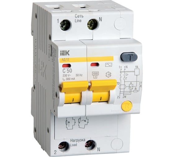 Дифференциальный автомат IEK АД12 2Р 50А 300мА MAD10-2-050-C-300