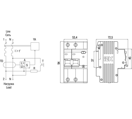 Дифференциальный автомат IEK АД12MS 2Р 32А 300мА MAD123-2-032-C-300