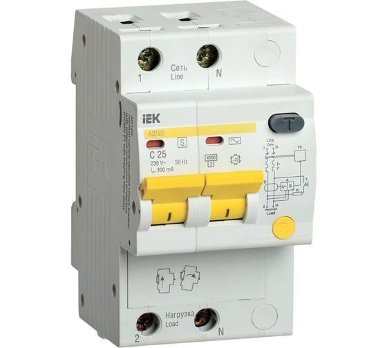 Дифференциальный автомат IEK АД12S 2Р 25А 300мА MAD13-2-025-C-300 1