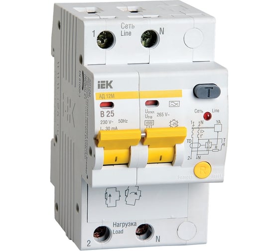 Дифференциальный автомат IEK АД12М 2Р B 25А 30мА MAD12-2-025-B-030