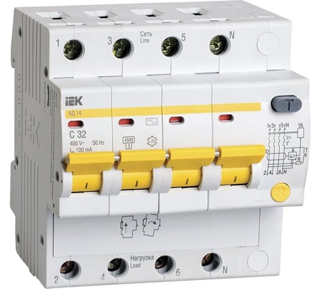 Дифференциальный автомат IEK АД14, 4Р, 32А, 300мА MAD10-4-032-C-300
