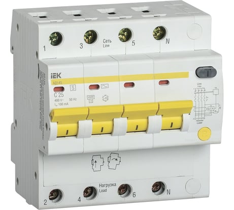 Дифференциальный автомат IEK АД14S, 4Р, 25А, 100мА MAD13-4-025-C-100