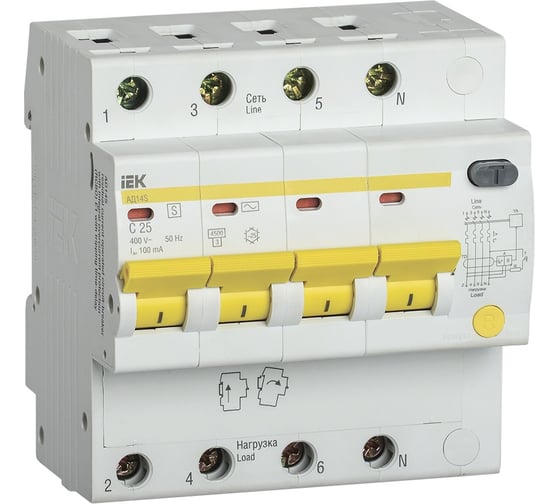Дифференциальный автомат IEK АД14S, 4Р, 25А, 100мА MAD13-4-025-C-100