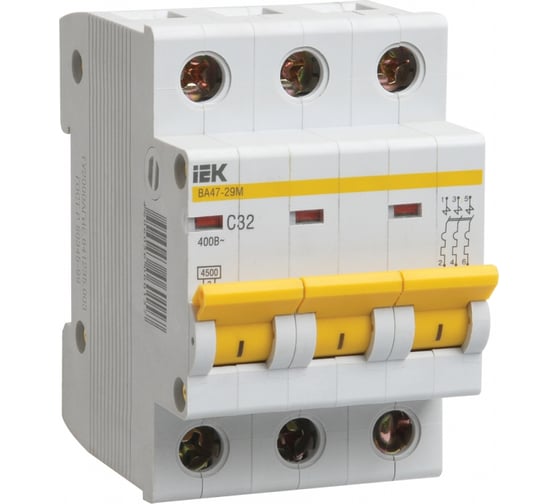 Автоматический выключатель IEK ВА47-29М, 3P, 4A, 4.5кА B MVA21-3-004-B