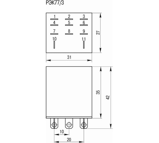 Реле IEK РЭК77/3 LY3 10А 12В АC RRP10-3-10-012A