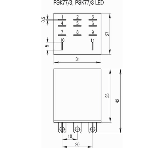 Реле IEK РЭК77/3 LY3 с индикацией 10А 230В АC RRP10-3-10-220A-LED