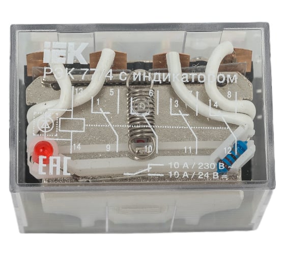 Реле IEK РЭК77/4 LY4 с индикацией 10А 12В DC RRP10-4-10-012D-LED