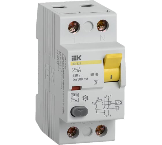 Устройство защитного отключения IEK ВД1-63S УЗО, 2Р, 25А, 300мА MDV12-2-025-300