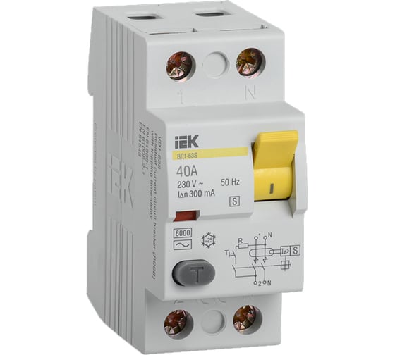 Устройство защитного отключения IEK ВД1-63S УЗО, 2Р, 40А, 300мА MDV12-2-040-300